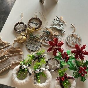 Assortment of Christmas decorations.